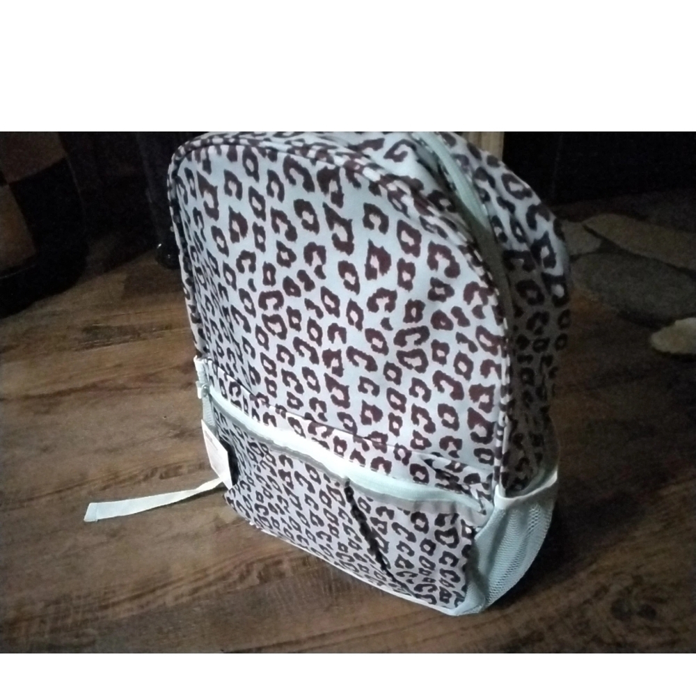 Leopard Print Women's Backpack - White and Brown Accent